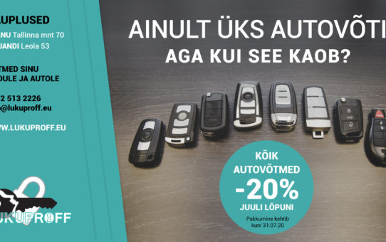 Kõik autovõtmed -20% kuni 31.07.2020